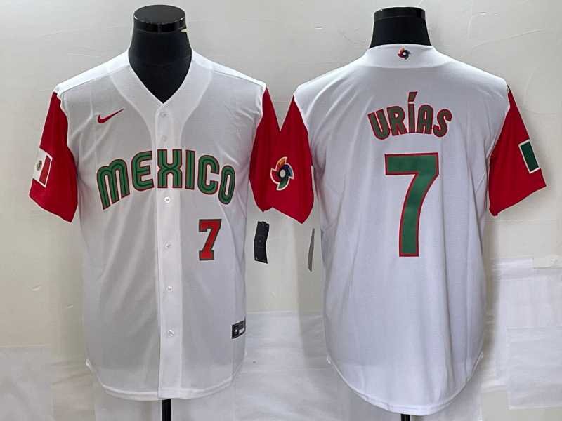 Mens Mexico Baseball #7 Julio Urias Number 2023 White Red World Classic Stitched Jersey52->2023 world baseball classic->MLB Jersey